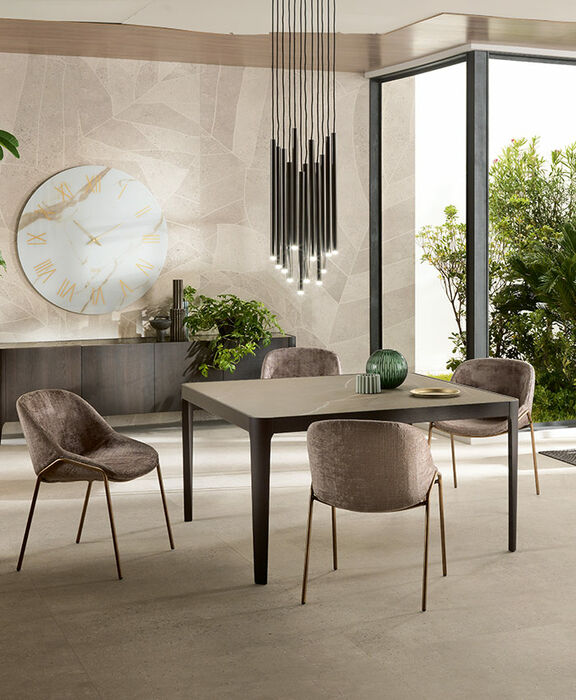 Cross, elegante tavolo quadrato con piano in Ceramica