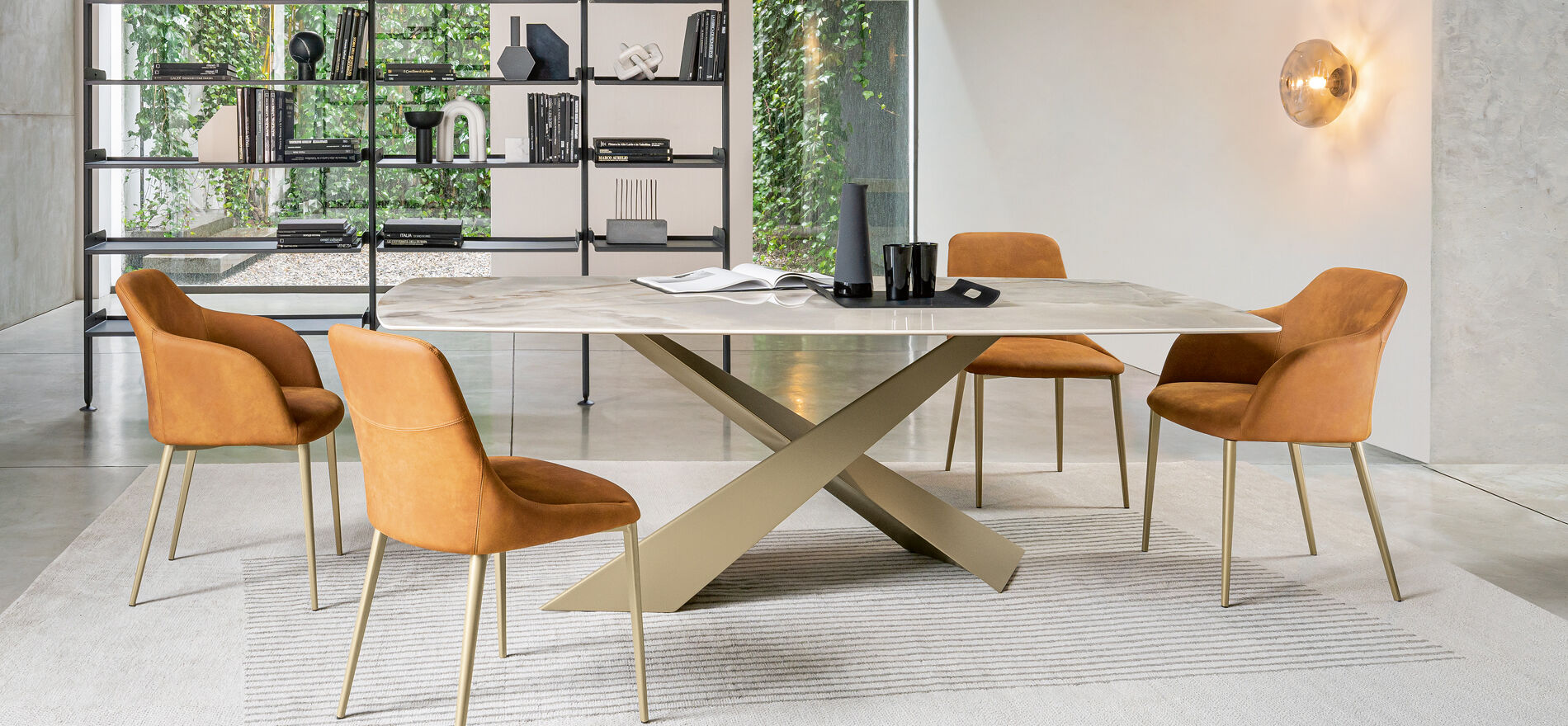 Tavolo moderno in ceramica noisette lucido - Living, Riflessi